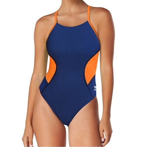 Speedo Spark Splice Crossback One Piece Orange/Navy, size 32/6, NWT - Picture 1 of 11